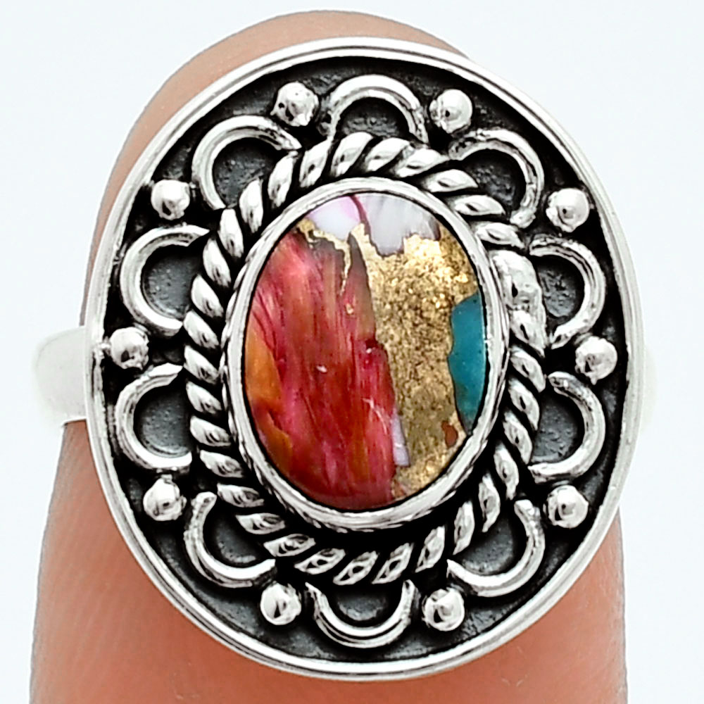 Premium Spiny Oyster Turquoise - Arizona 925 Silver Ring s.6 Jewelry R-1256