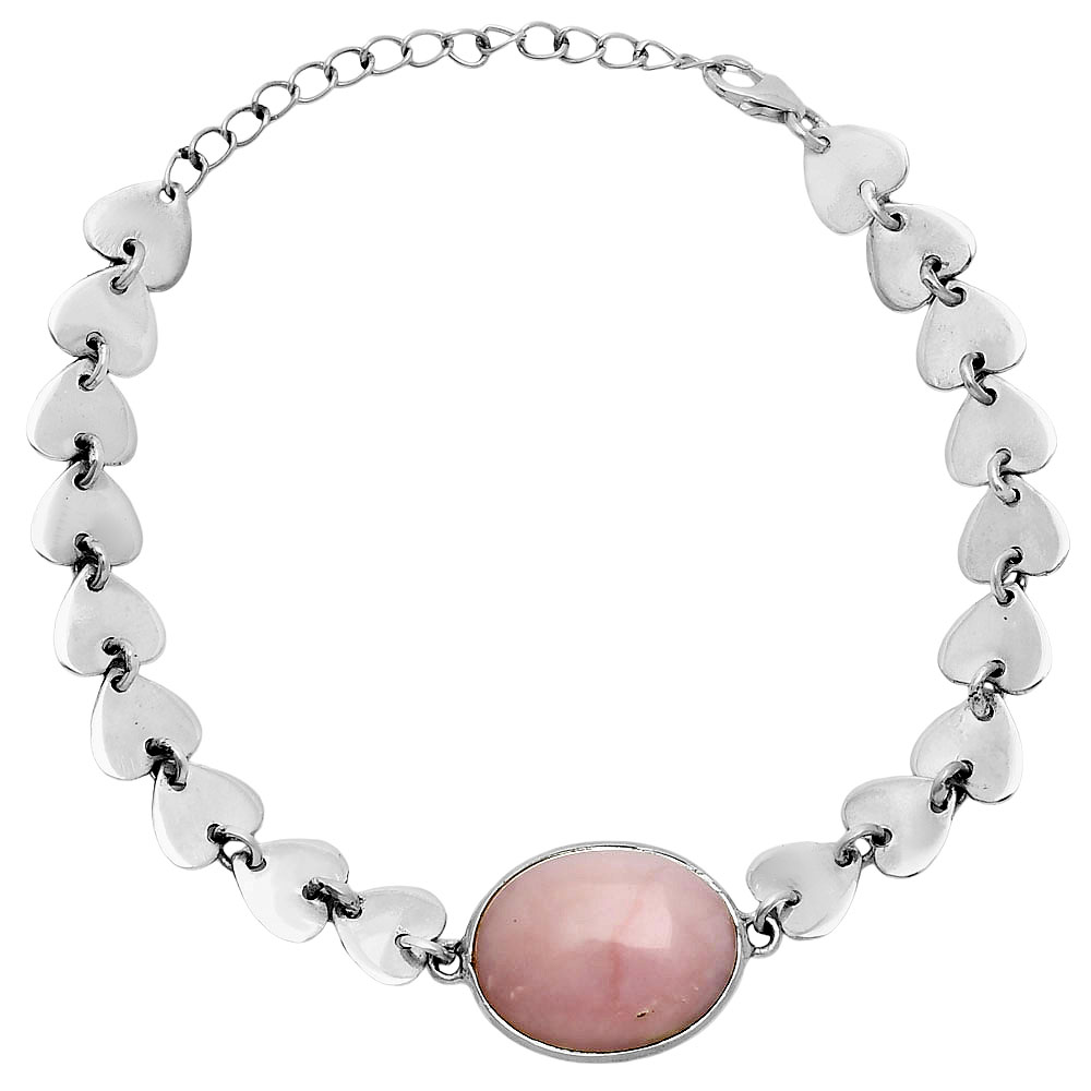 Premium Quality Heart Pink Opal Australia 925 Silver Bracelet