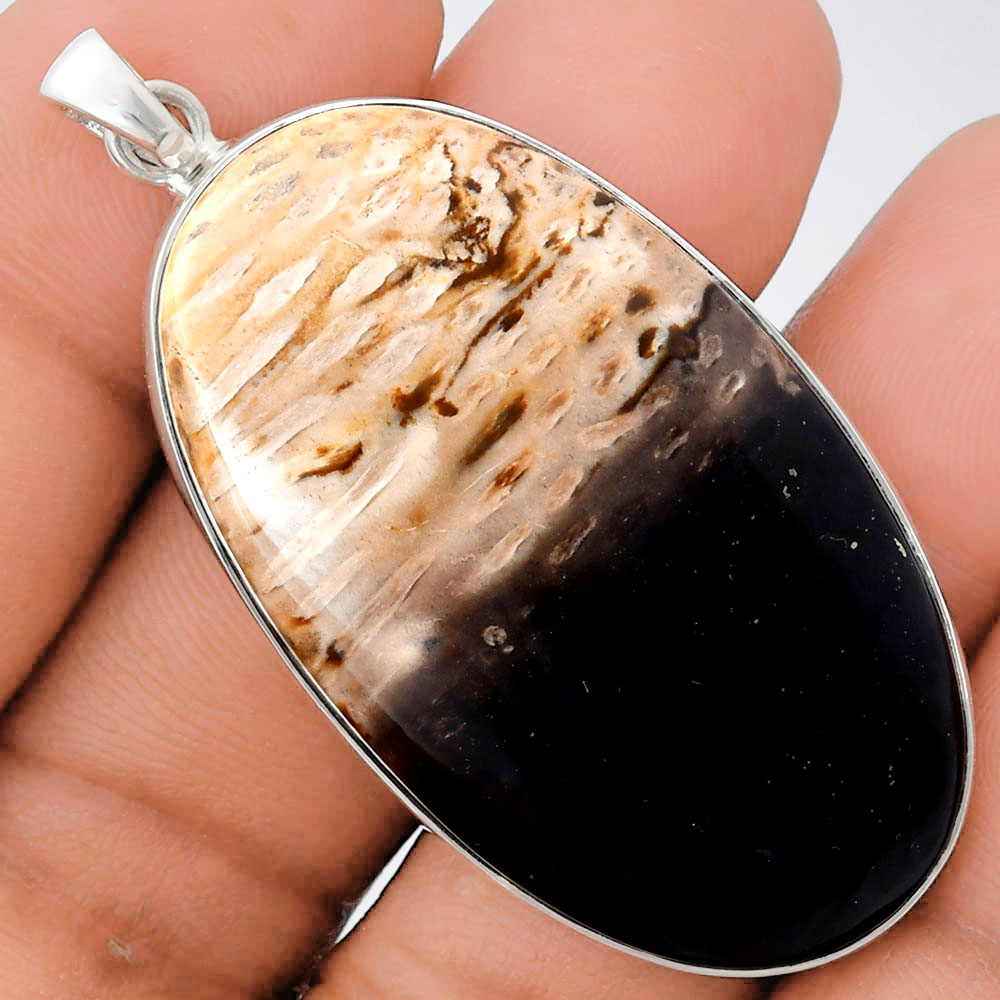 Premium Quality Palm Root Fossil Agate 925 Silver Pendant Jewelry P-1001