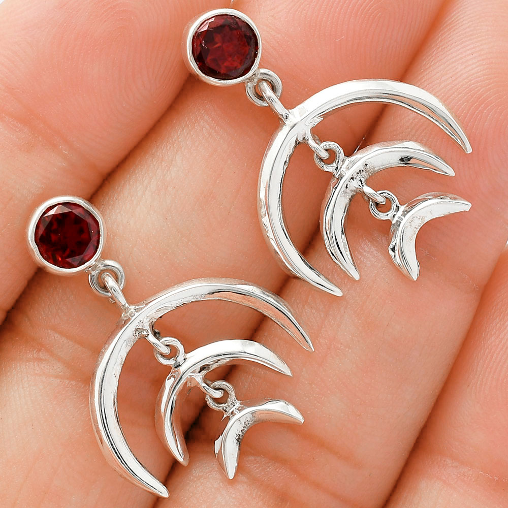 Wiccan Triple Moon Goddess Earrings with Gemstone 925 Sterling Silver AGE1004