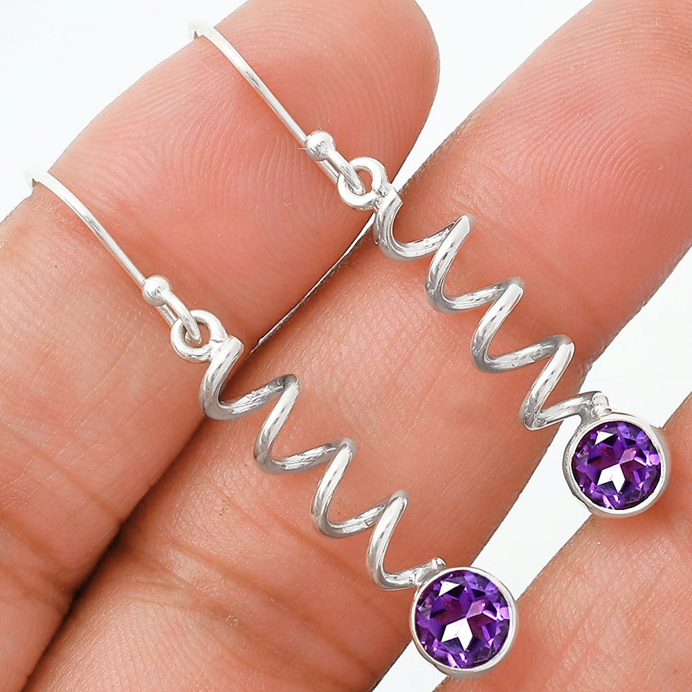 Handcrafted Boho Spiral Dangle Earrings with Gemstone in 925 Silver AGE1006