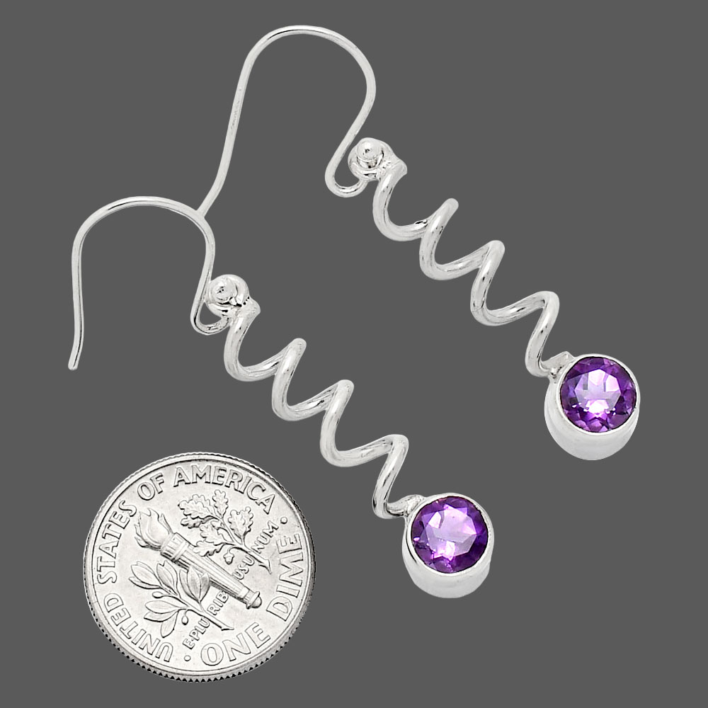 Handcrafted Boho Spiral Dangle Earrings with Gemstone in 925 Silver AGE1006