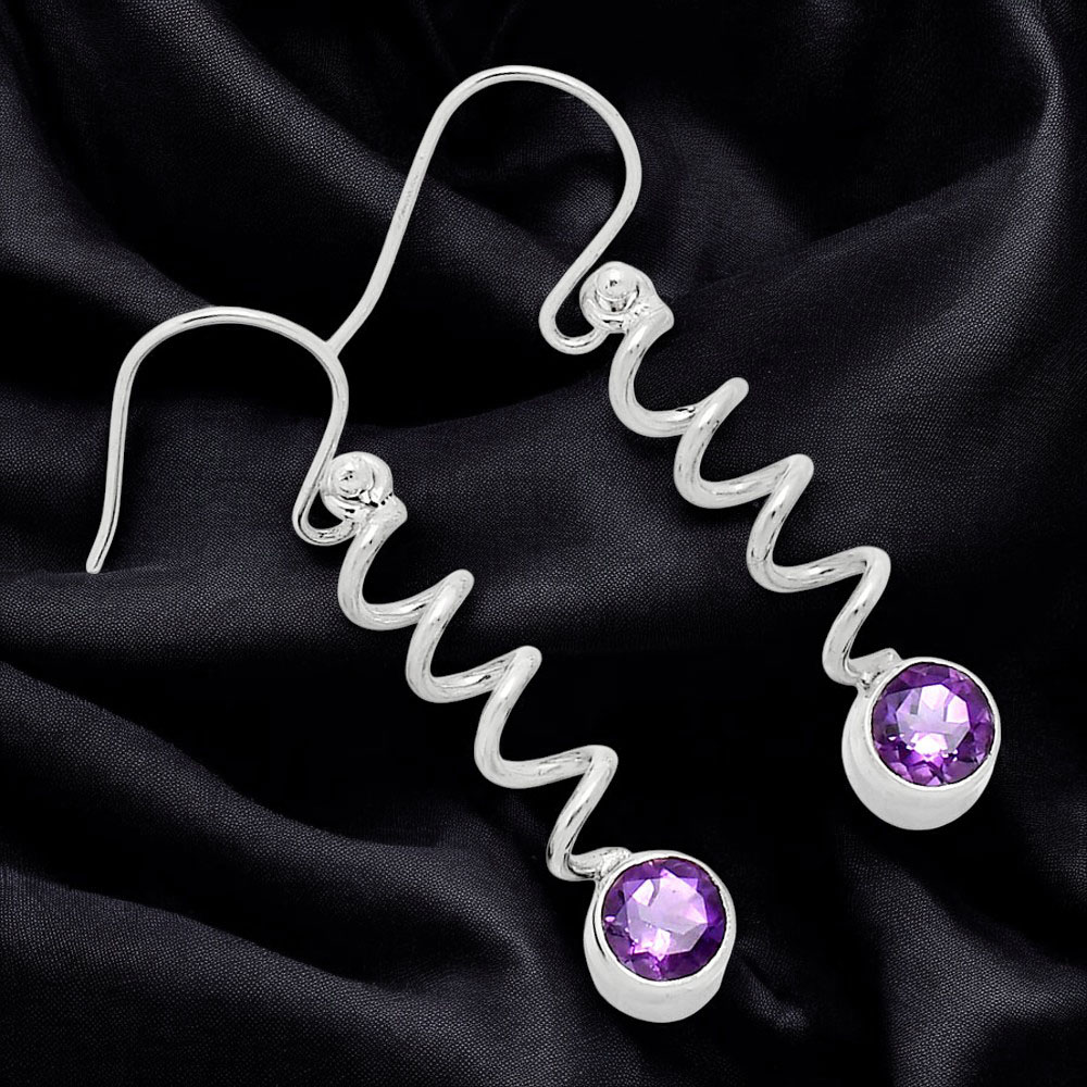 Handcrafted Boho Spiral Dangle Earrings with Gemstone in 925 Silver AGE1006