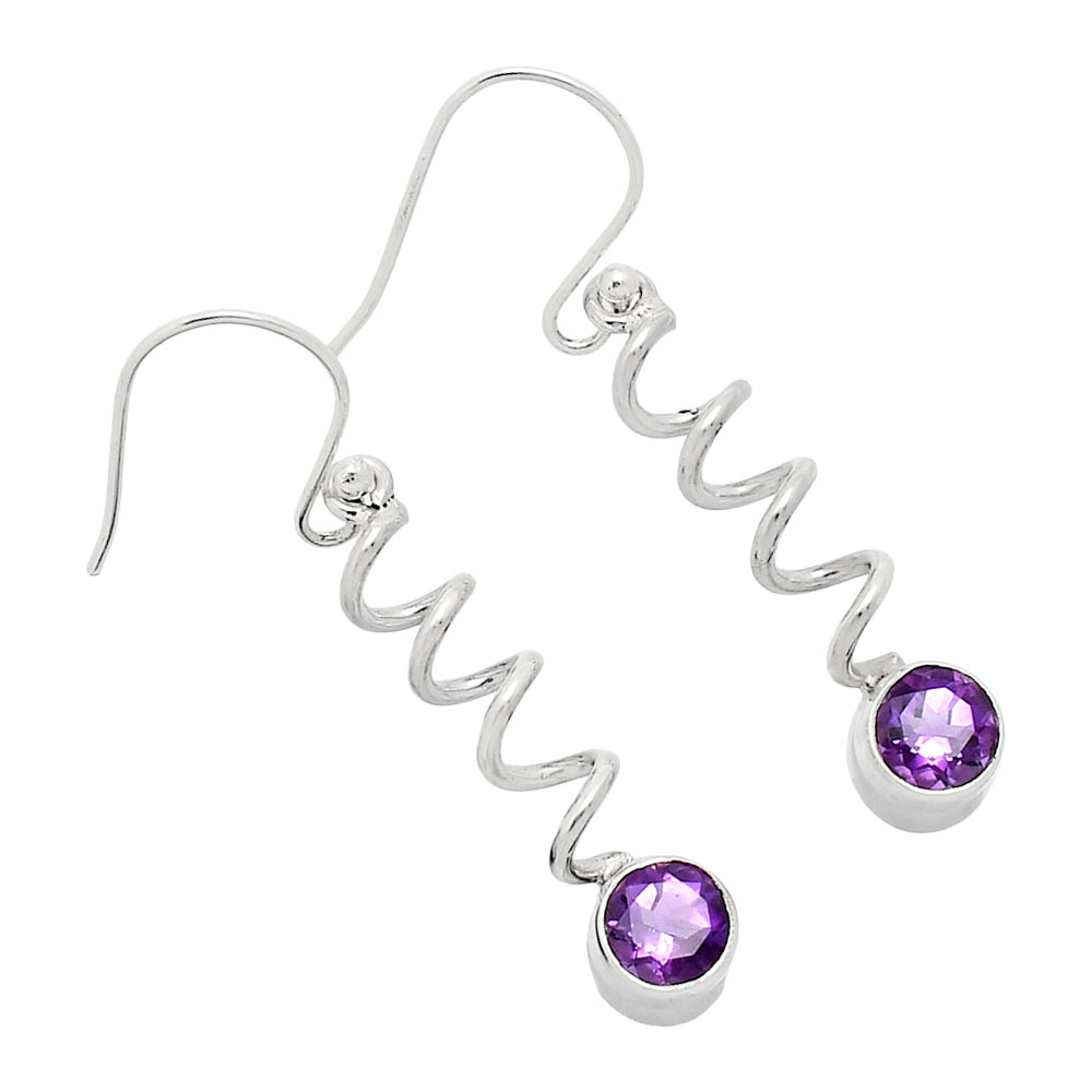 Handcrafted Boho Spiral Dangle Earrings with Gemstone in 925 Silver AGE1006