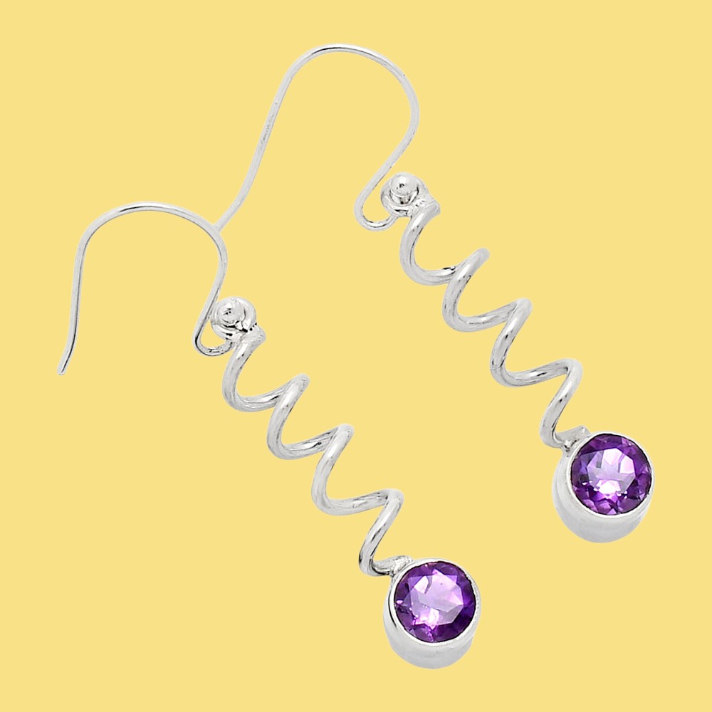 Handcrafted Boho Spiral Dangle Earrings with Gemstone in 925 Silver AGE1006