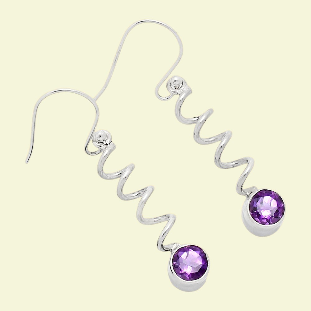 Handcrafted Boho Spiral Dangle Earrings with Gemstone in 925 Silver AGE1006
