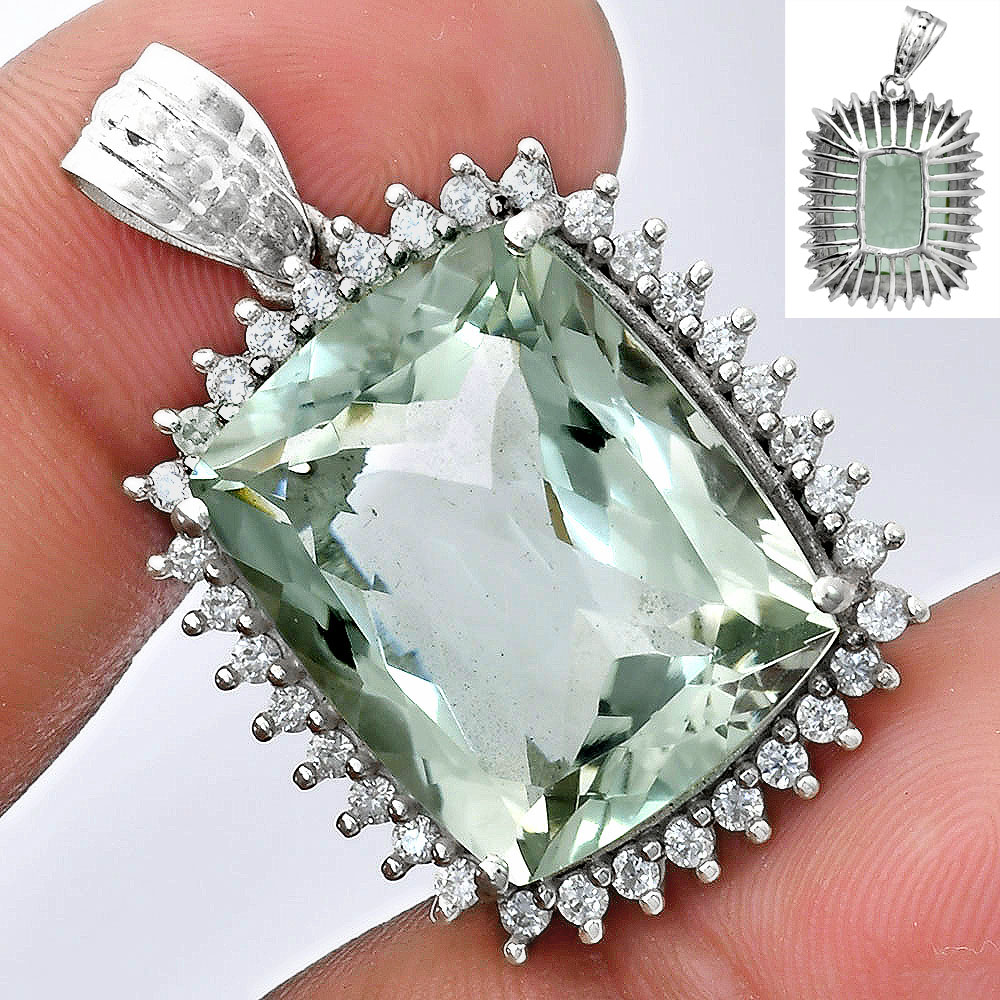 925 Sterling Silver Cushion Halo Cut Gemstone Pendant Jewelry for Women AGP1006