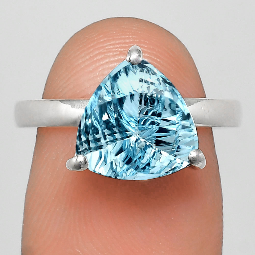 Faceted Trillion Natural Gemstone Ring in 925 Sterling Silver for Women AGR1002