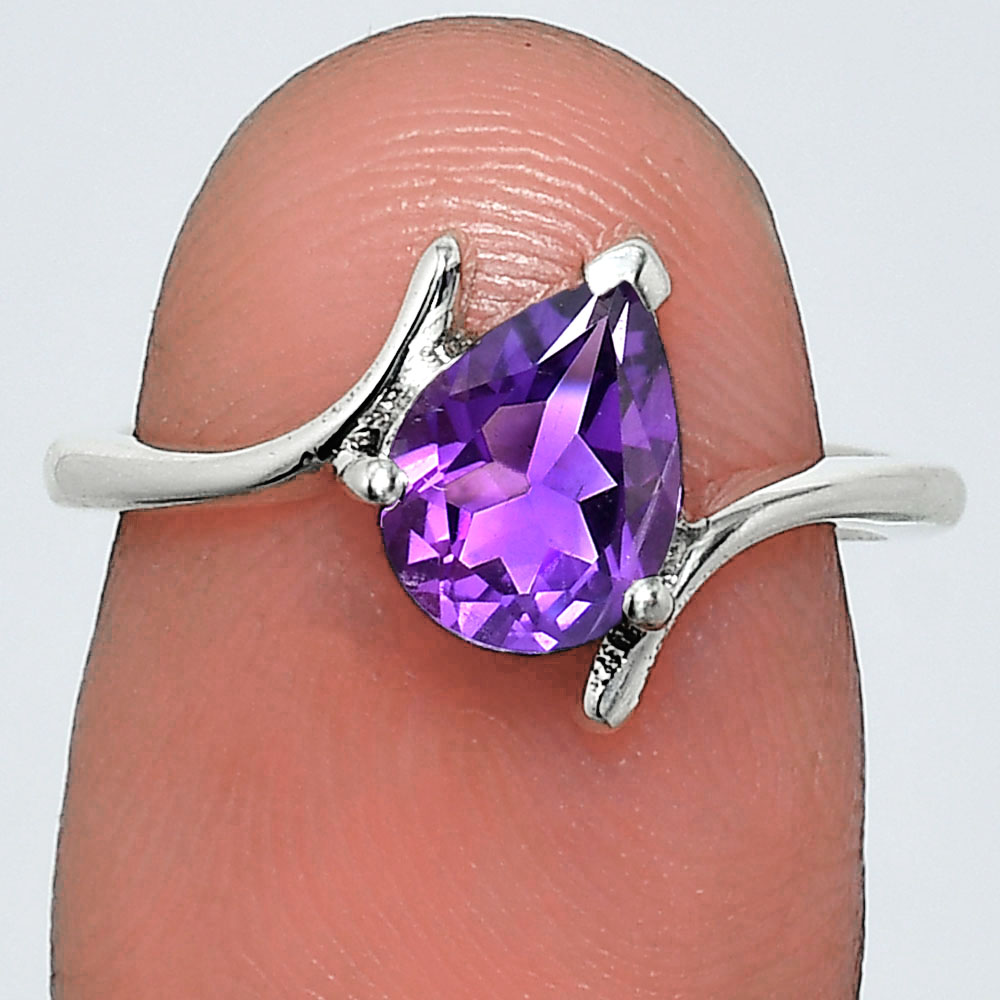925 Silver Pear Gemstone Minimalist Solitaire Promise Ring for Women AGR1022