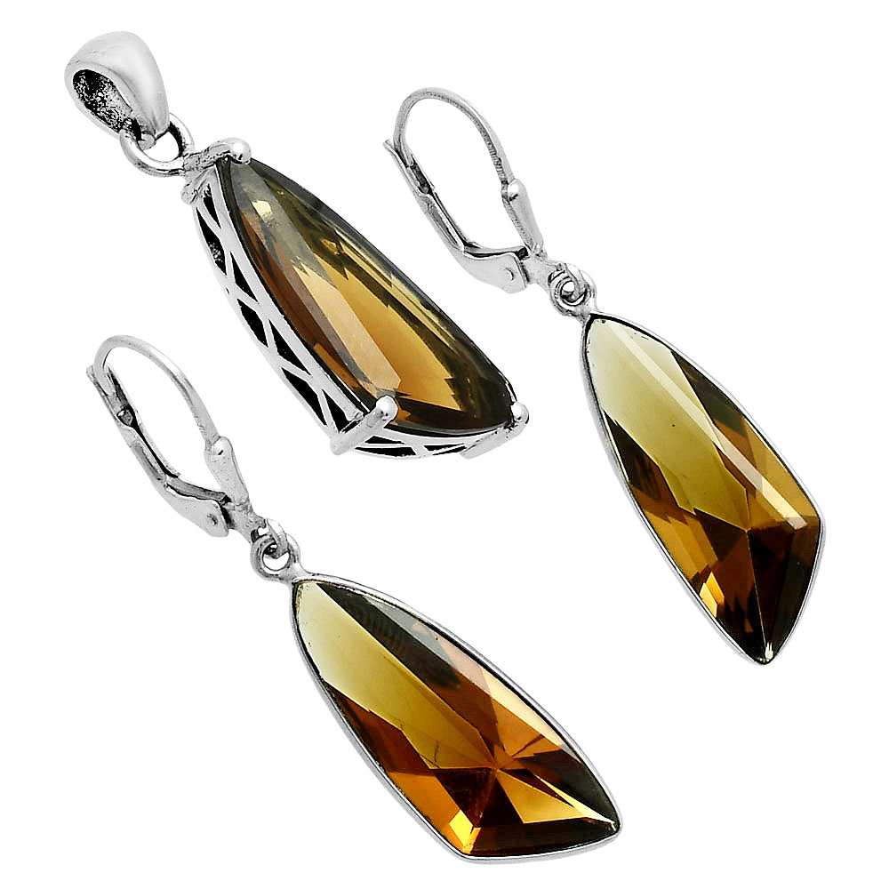 Elegant Faceted Gemstone Pendant Earrings Set 925 Sterling Silver AGT1007