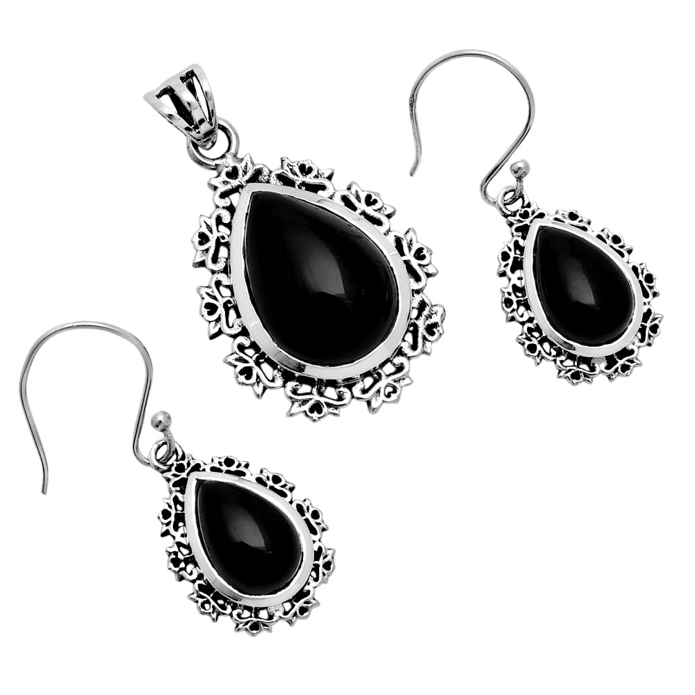 Natural Gemstone Teardrop Pendant and Earrings Set 925 Sterling Silver AGT1008