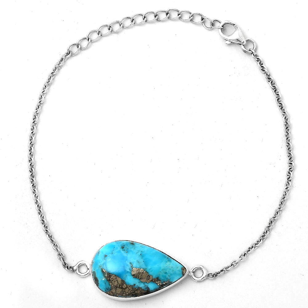 Natural Kingman Turquoise With Pyrite 925 Silver Bracelet Jewelry B-1023