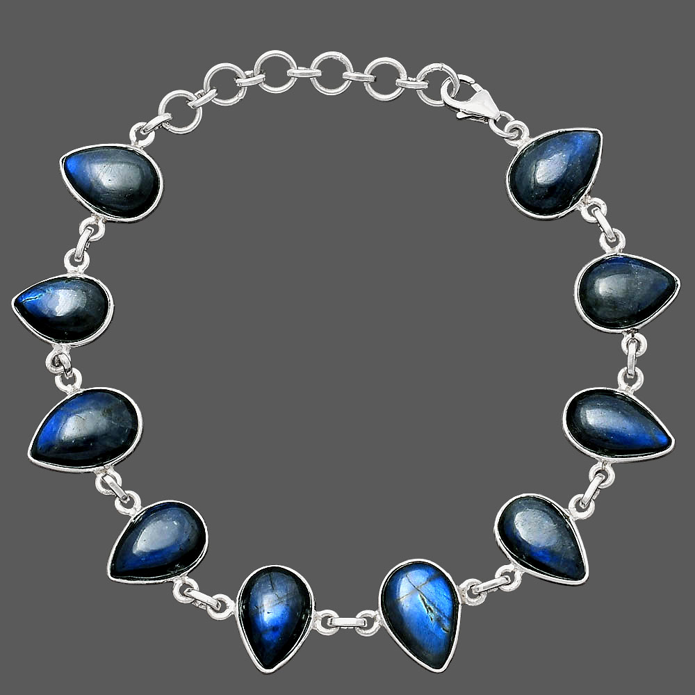 Blue Fire Labradorite - Madagascar 925 Sterling Silver Bracelet Jewelry B-1001