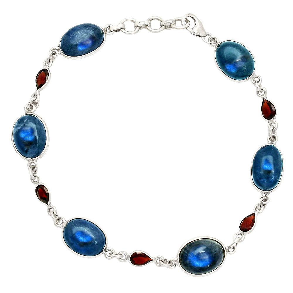 Blue Fire Labradorite & Garnet 925 Sterling Silver Bracelet Jewelry B-1006