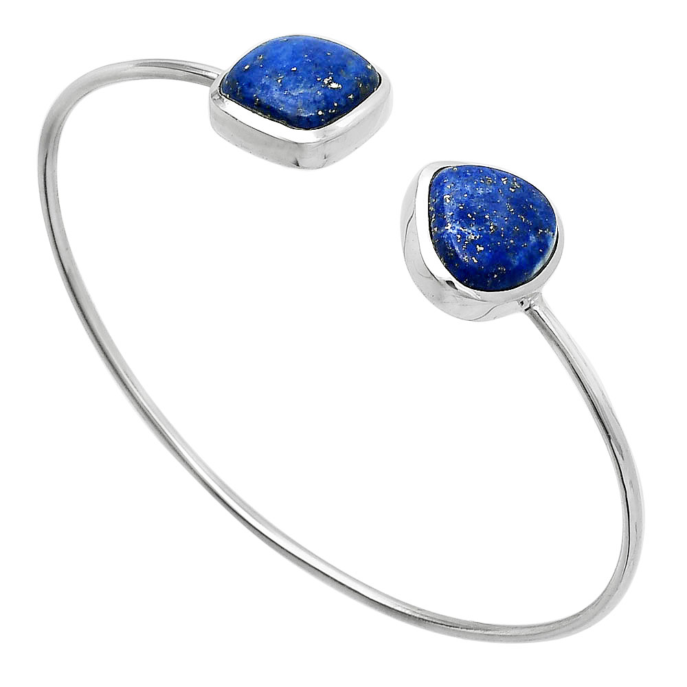 Natural Lapis Lazuli 925 Sterling Silver Cuff Bangle Bracelet Jewelry B-1004