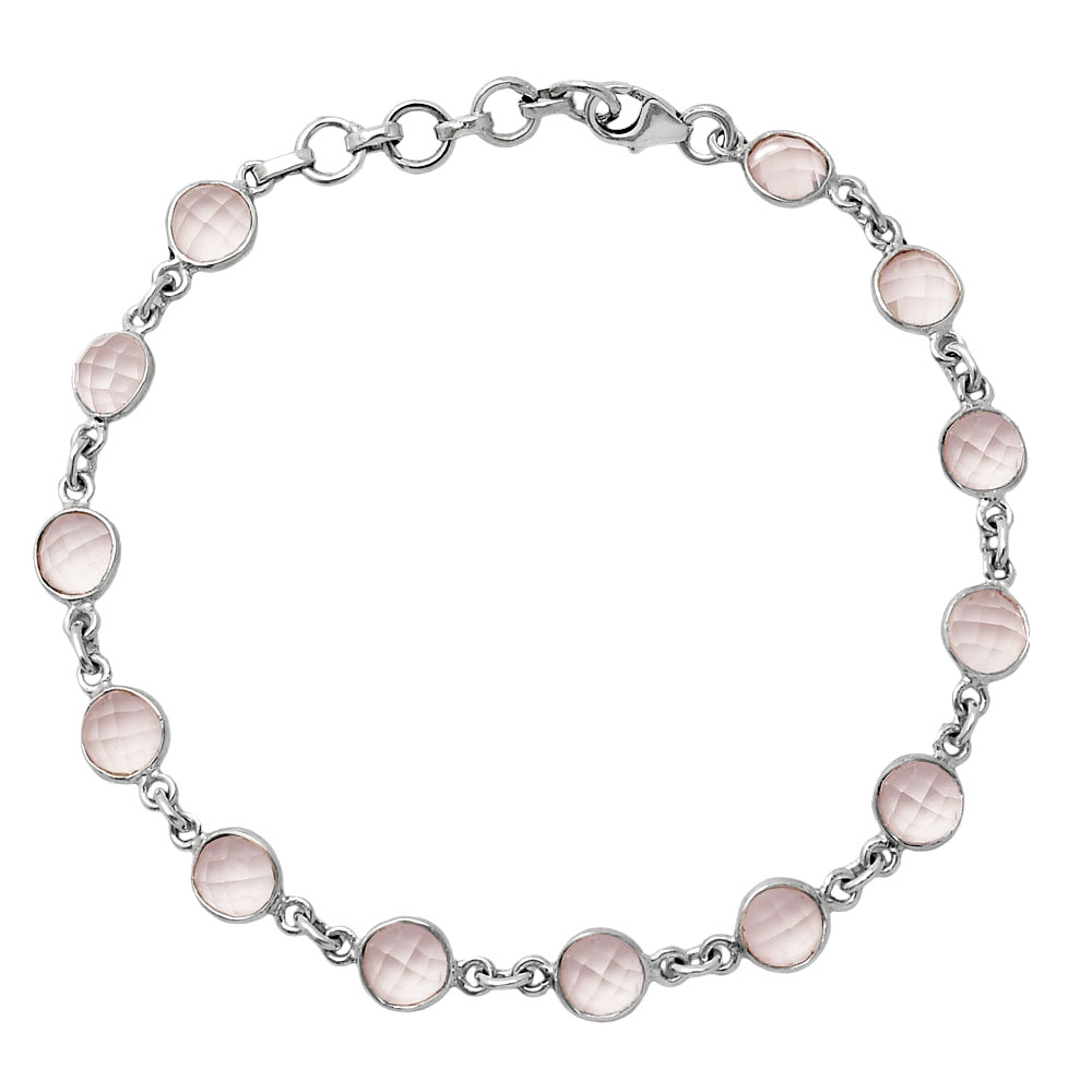 Rose Quartz Checker - Madagascar 925 Sterling Silver Bracelet Jewelry B-1001