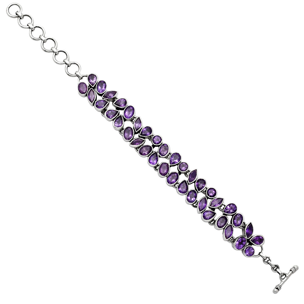 Natural African Amethyst 925 Sterling Silver Bracelet Jewelry B-1045