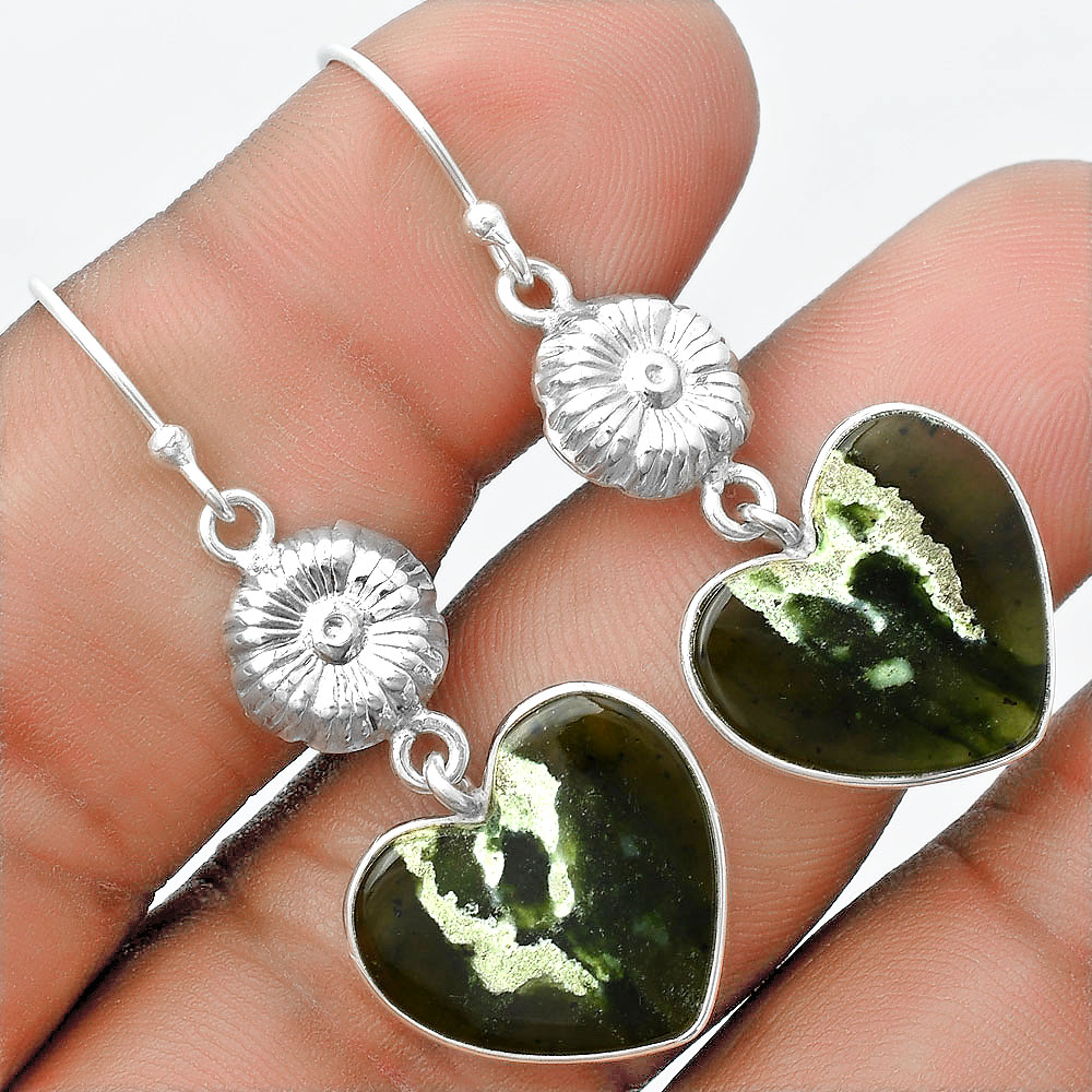 Heart Natural Chrome Chalcedony 925 Sterling Silver Earrings Jewelry E-5030