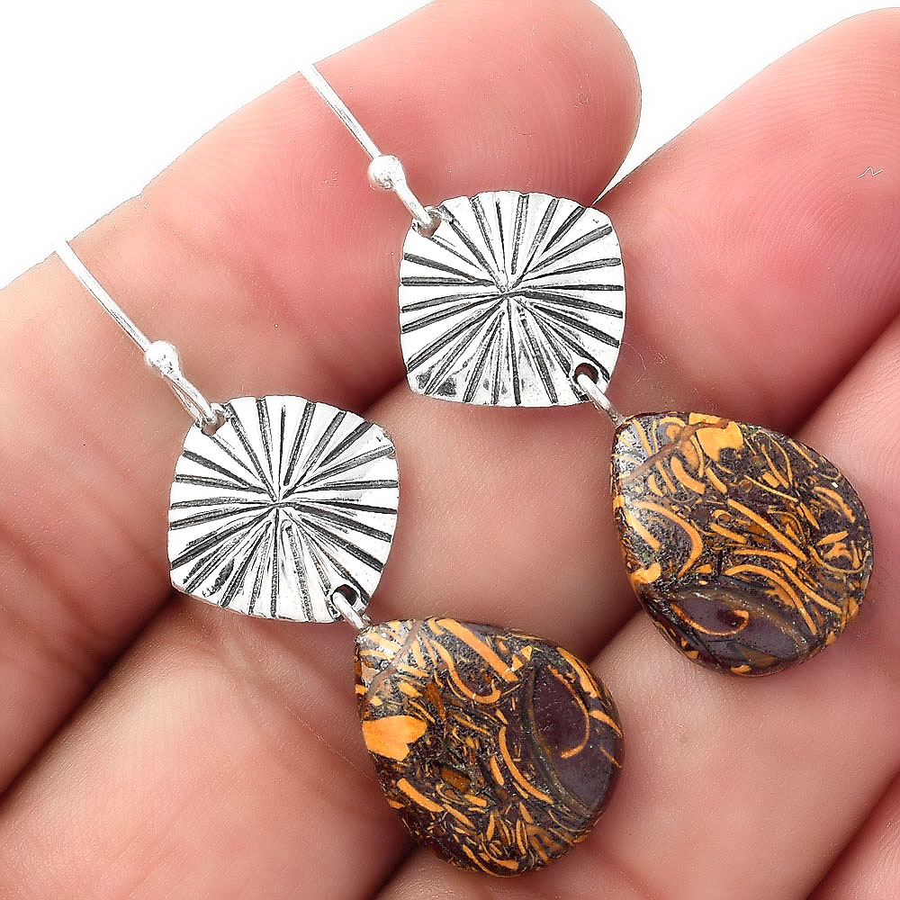 Natural Coquina Fossil Jasper India 925 Sterling Silver Earrings Jewelry E-5030
