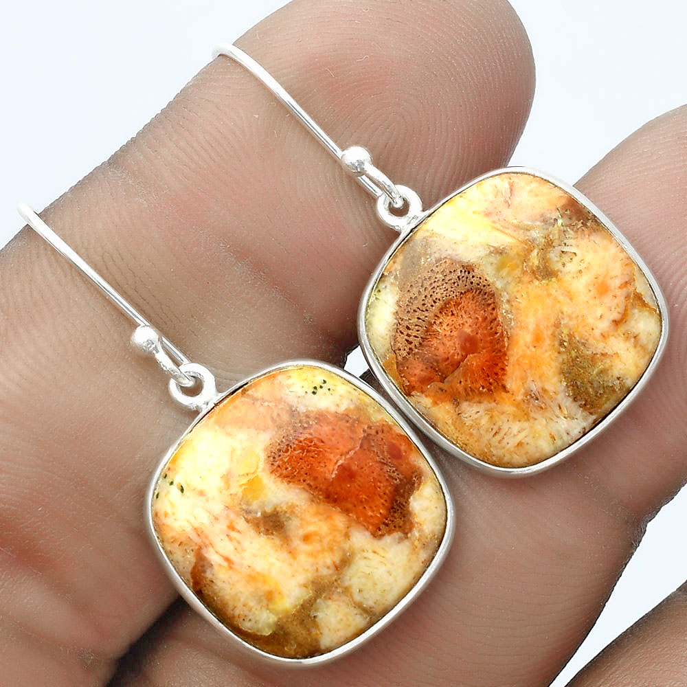 Natural Coral Jasper 925 Sterling Silver Earrings Jewelry