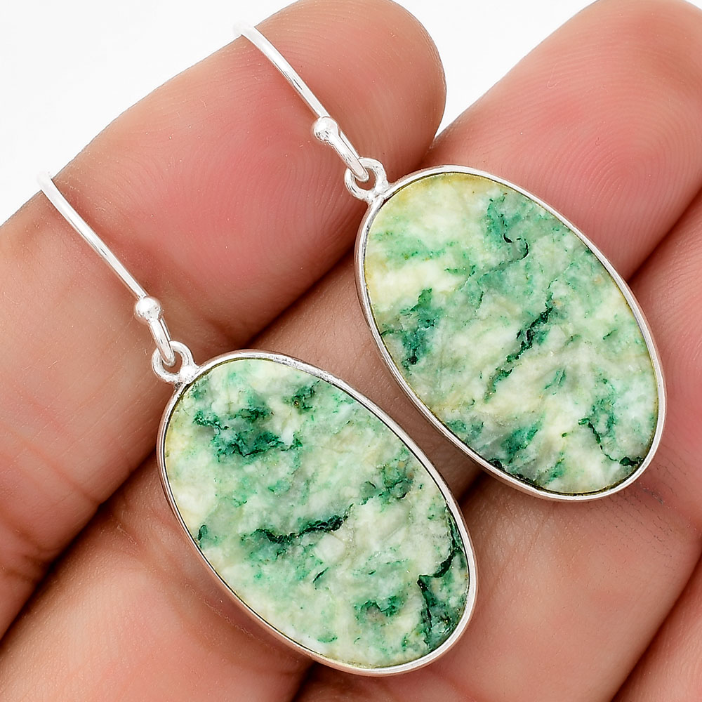 Natural Tree Weed Moss Agate - India 925 Sterling Silver Earrings Jewelry