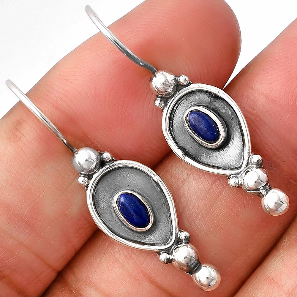 Natural Lapis Lazuli - Afghanistan 925 Sterling Silver Earrings Jewelry E-1242