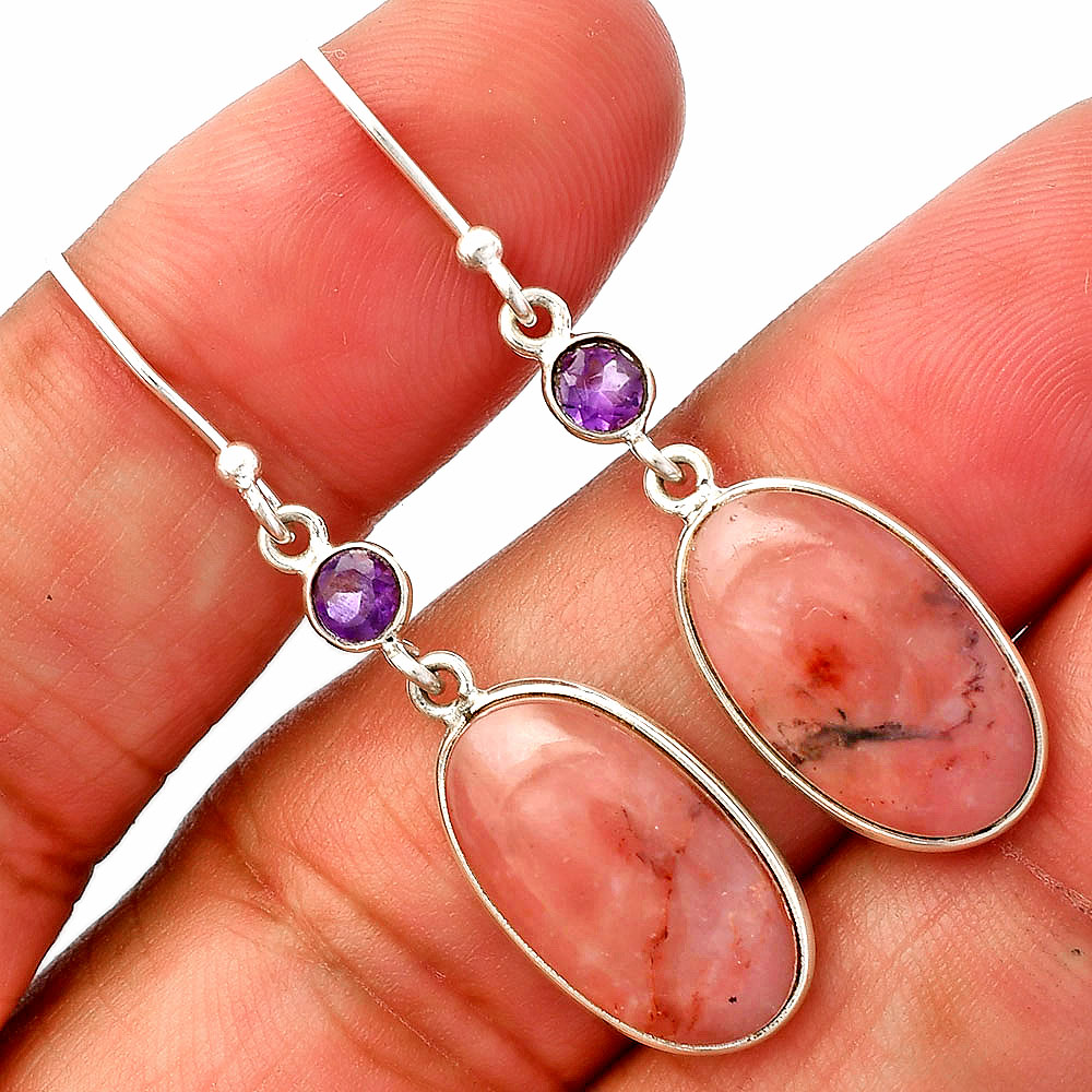 Natural Guava Quartz & Amethyst 925 Sterling Silver Earrings Jewelry E-1002
