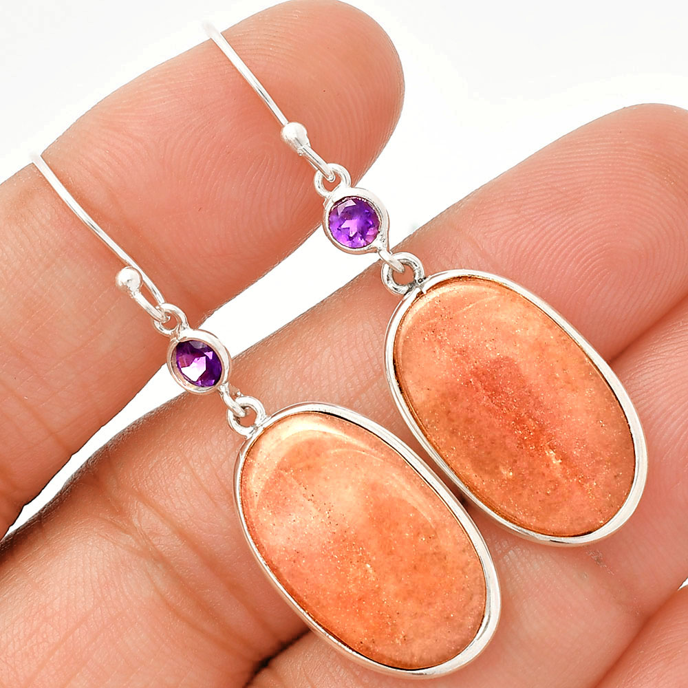 Natural Pink Aventurine & Amethyst 925 Sterling Silver Earrings Jewelry E-1002