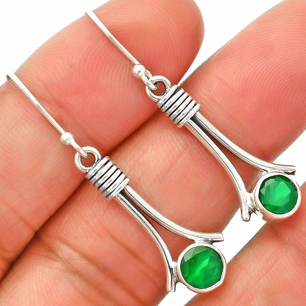 Natural Green Onyx 925 Sterling Silver Earrings Jewelry E-1046