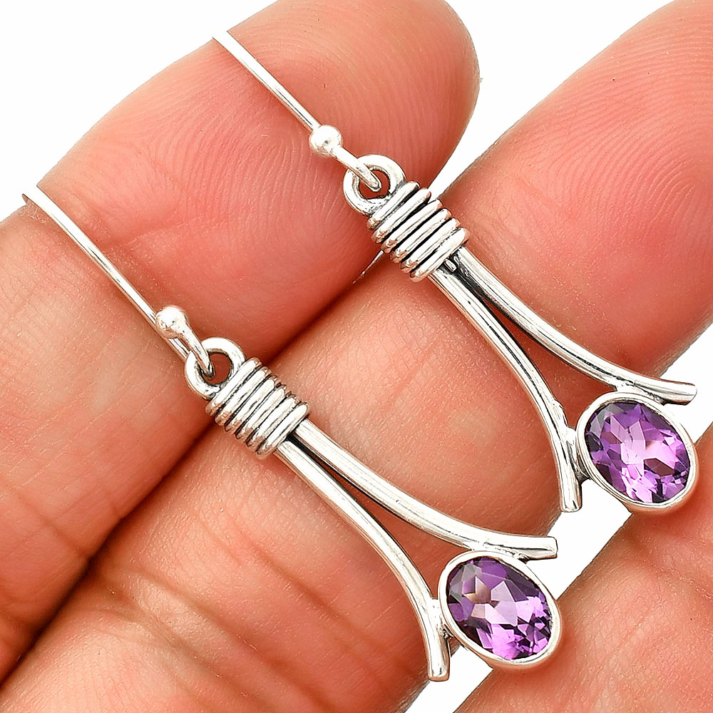 Natural African Amethyst 925 Sterling Silver Earrings Jewelry E-1046