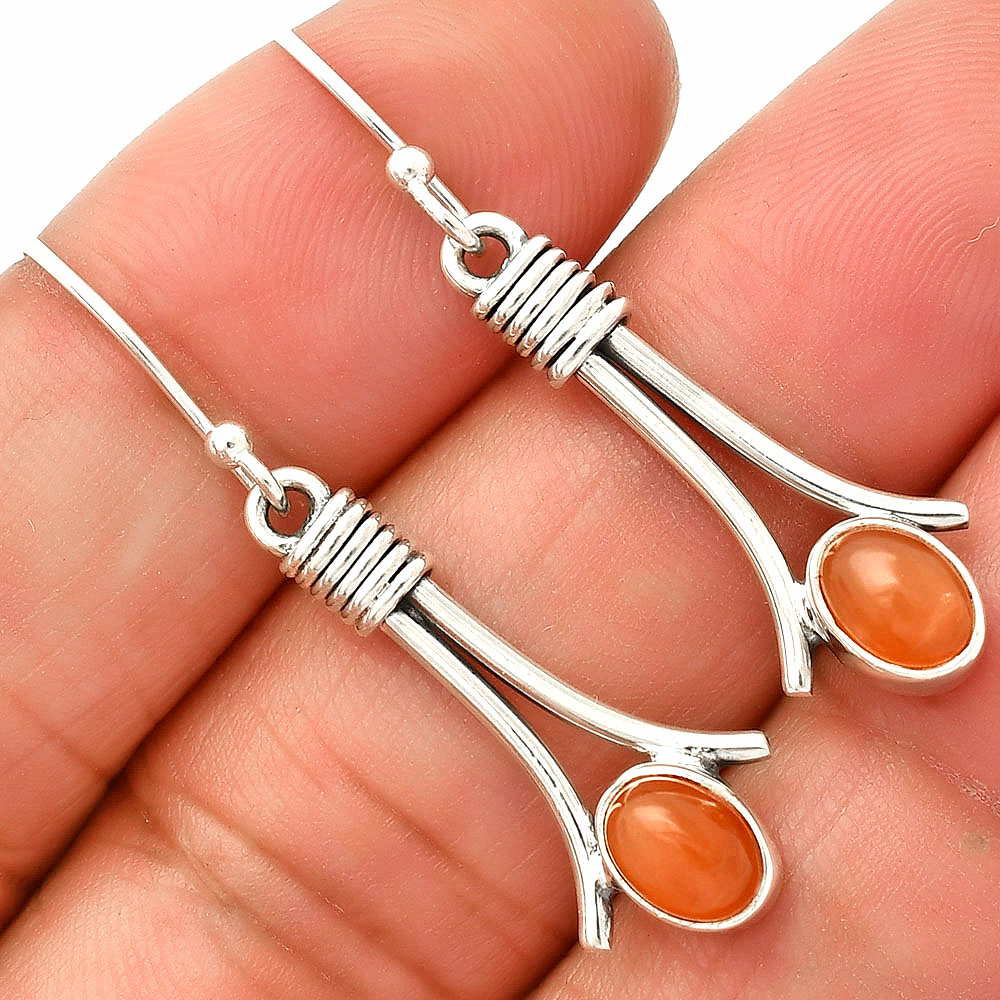Natural Peach Moonstone 925 Sterling Silver Earrings Jewelry E-1046