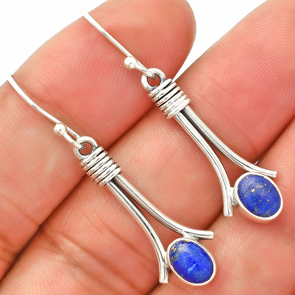 Natural Lapis Lazuli - Afghanistan 925 Sterling Silver Earrings Jewelry E-1046