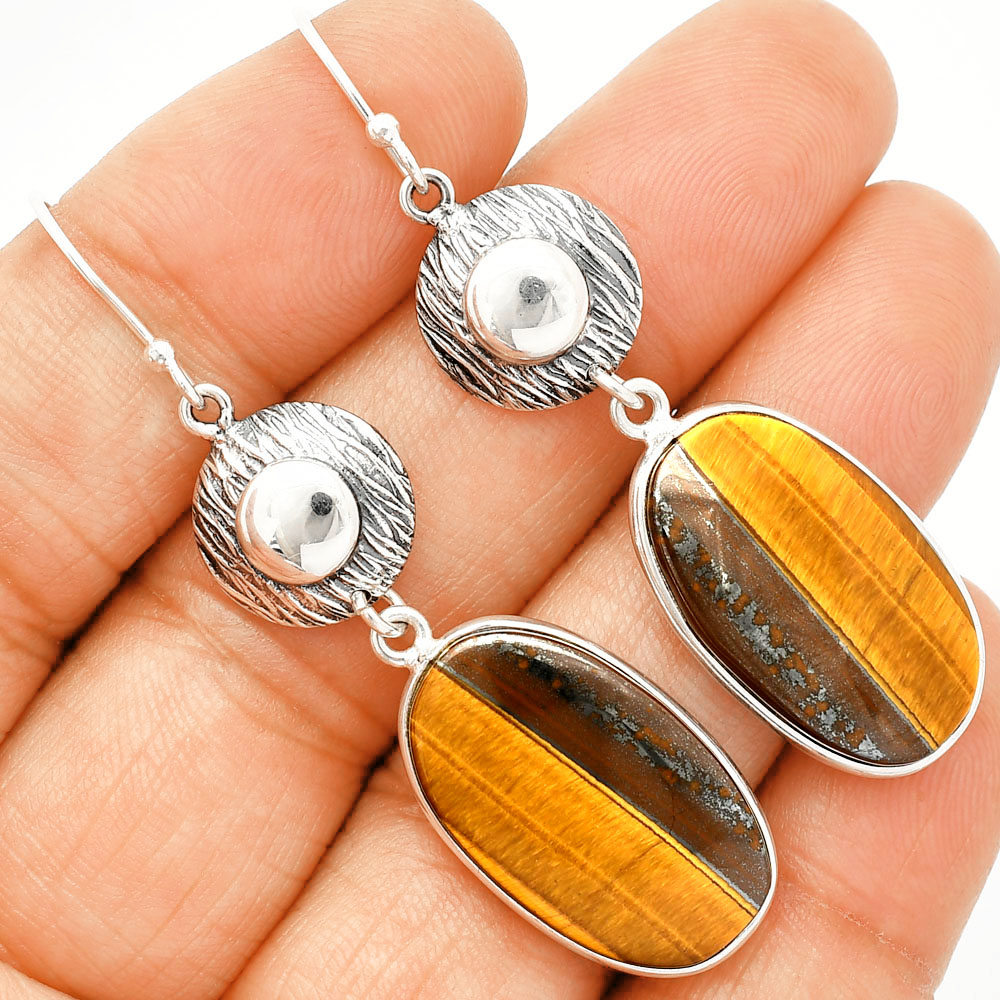 Natural Tiger Eye - Africa 925 Sterling Silver Earrings Jewelry E-1077