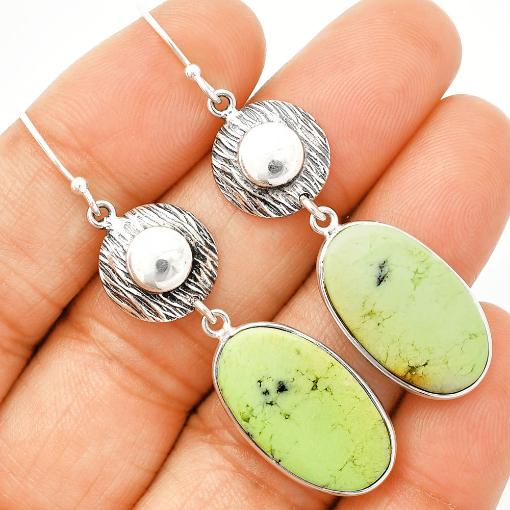 Natural Lemon Chrysoprase 925 Sterling Silver Earrings Jewelry E-1077