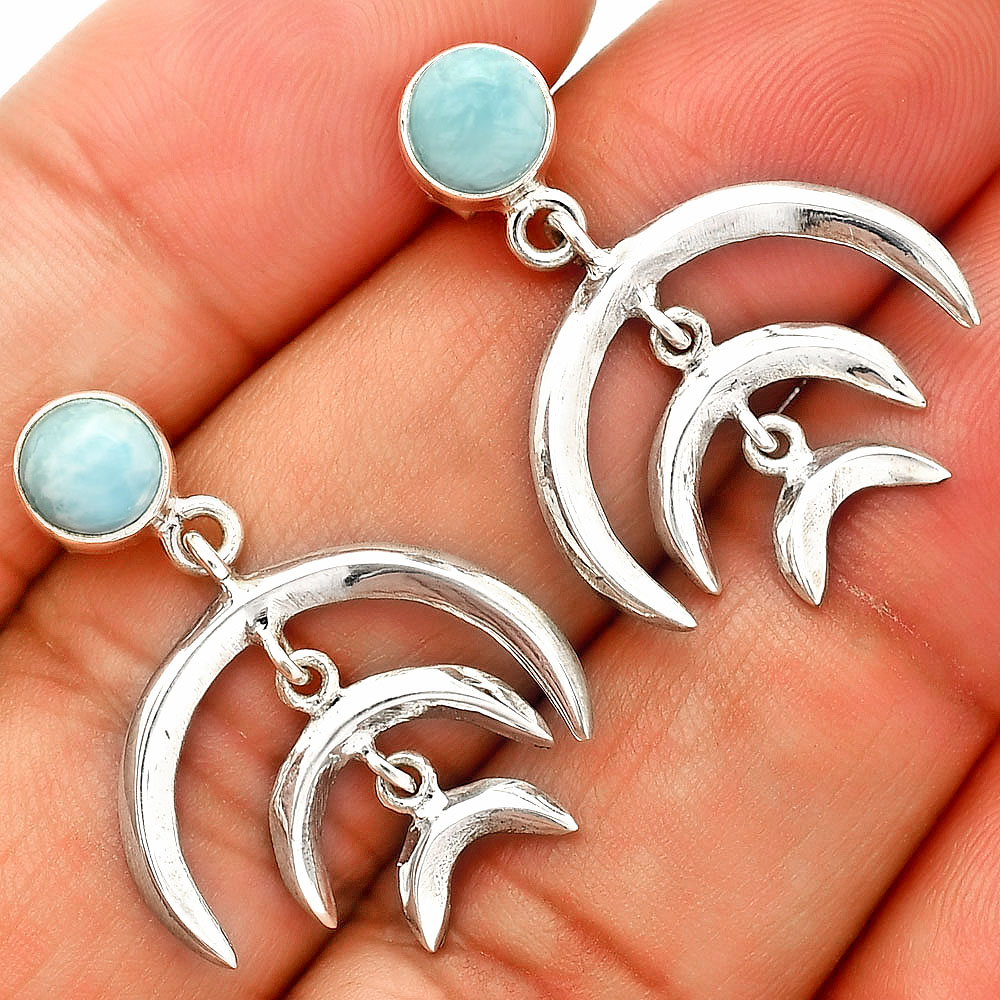 Natural Larimar (Dominican Republic) 925 Sterling Silver Earrings Jewelry E-1249