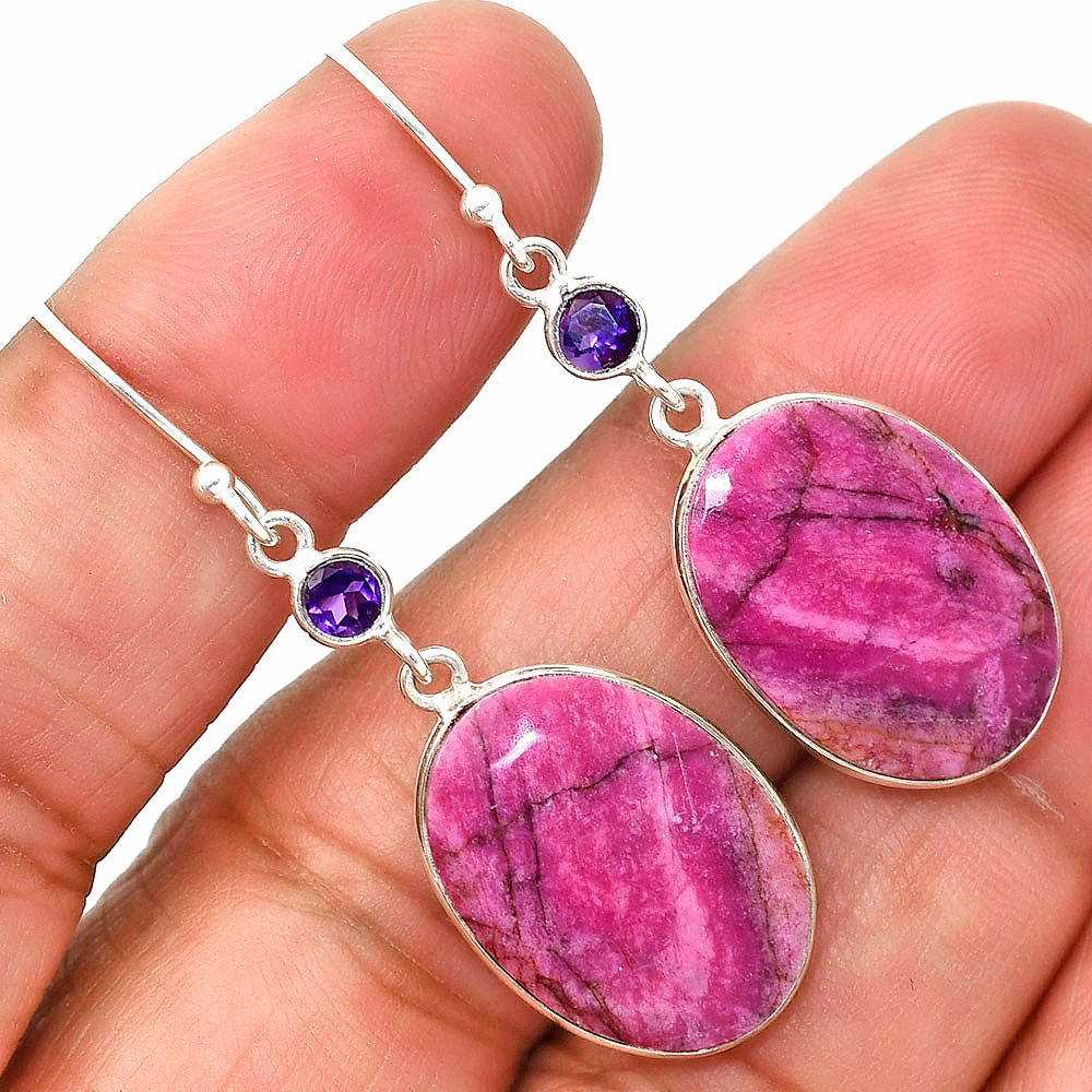 Natural Pink Cobalt & Amethyst 925 Sterling Silver Earrings Jewelry E-1002