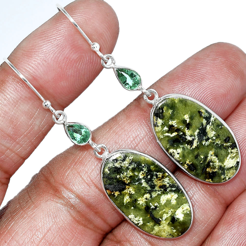 Serpentine & Green Tourmaline 925 Sterling Silver Earrings Jewelry E-1002