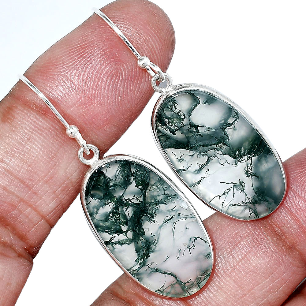 Natural Horse Canyon Moss Agate 925 Sterling Silver Earrings Jewelry E-1001