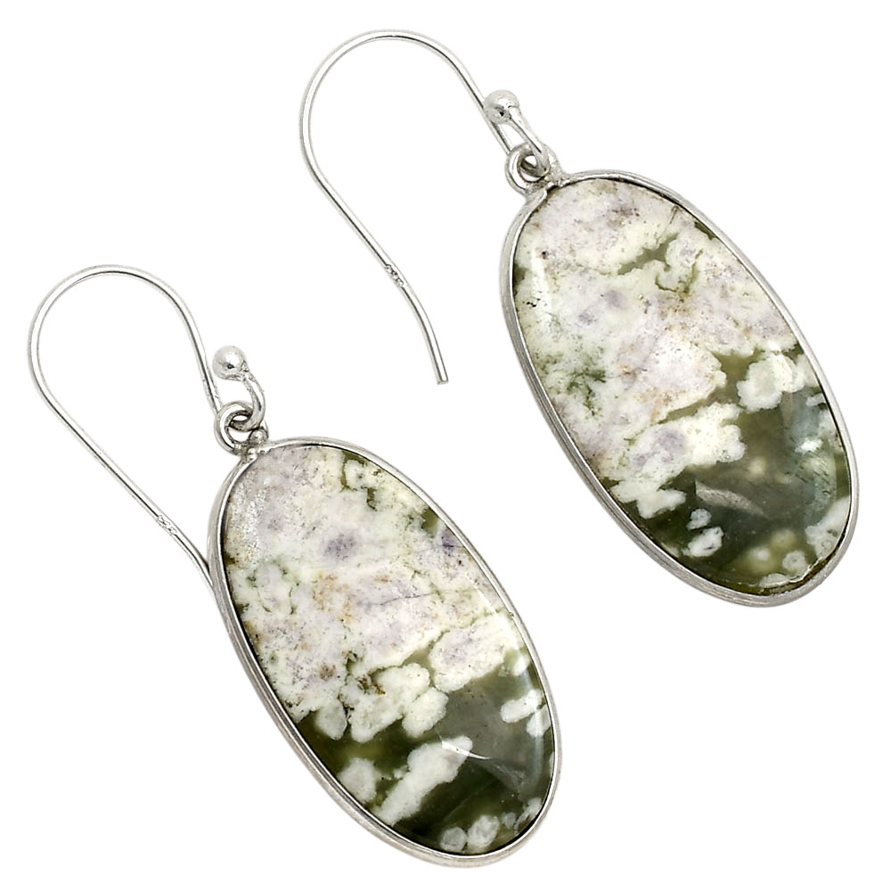 Natural Peace Jade 925 Sterling Silver Earrings Jewelry E-1001