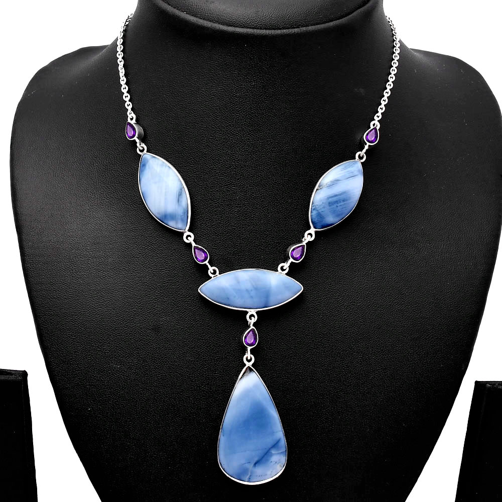 Natural Owyhee Opal & Amethyst 925 Sterling Silver Necklace Jewelry SDN1841