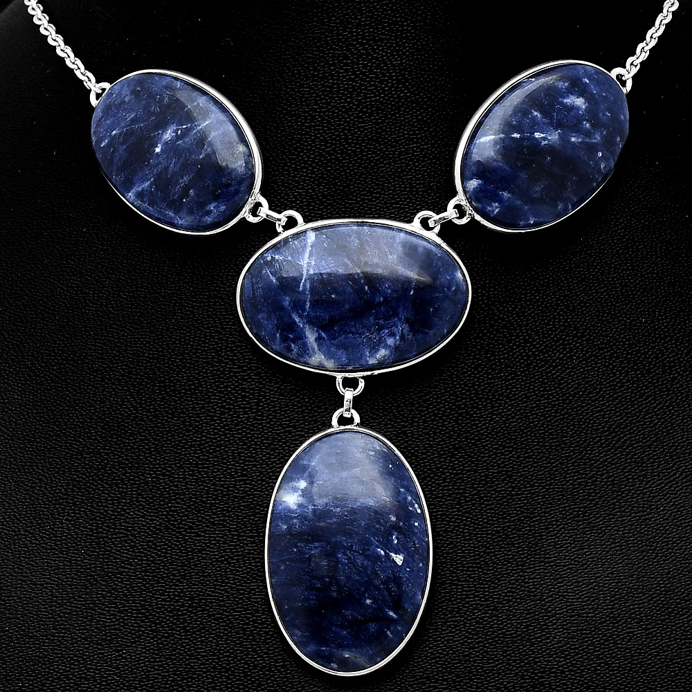 Natural Sodalite 925 Sterling Silver Necklace Jewelry N-1013