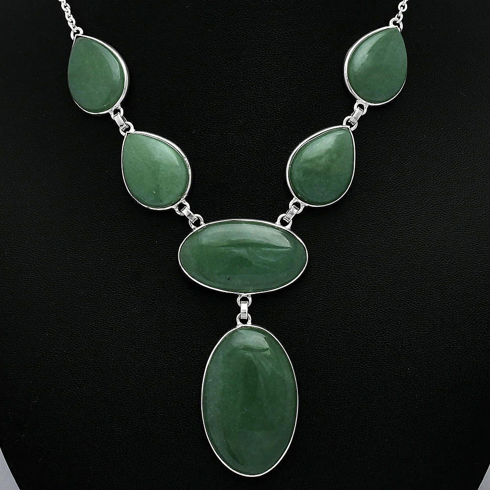 Natural Green Aventurine 925 Sterling Silver Necklace Jewelry N-1013
