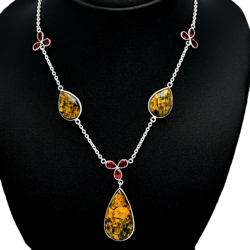 Natural Nellite & Garnet 925 Sterling Silver Necklace Jewelry N-1021