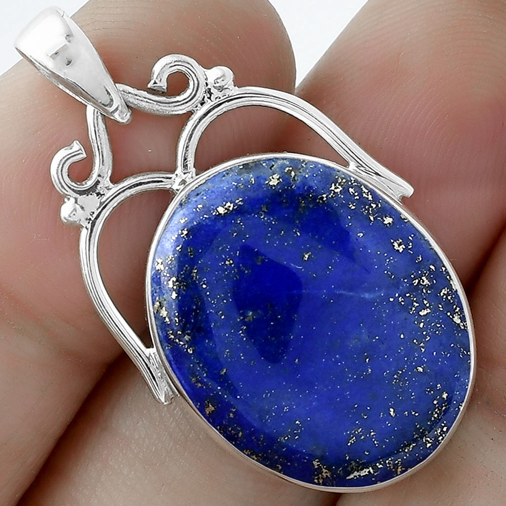 Natural Lapis - Afghanistan 925 Sterling Silver Pendant Jewelry P-1334