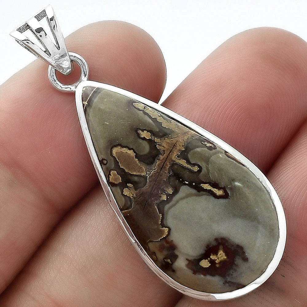 Natural Coffee Bean Jasper 925 Sterling Silver Pendant Jewelry P-1002