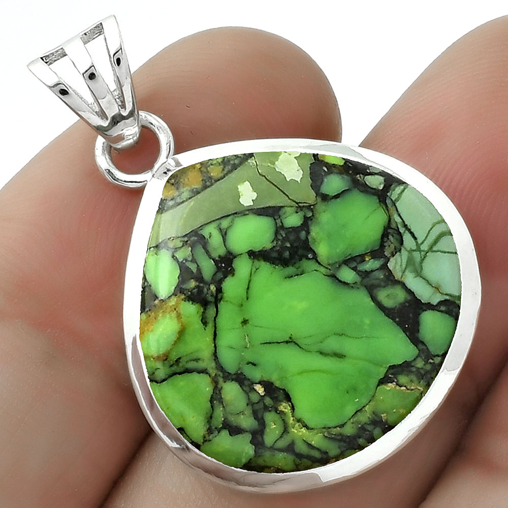 Natural Green Matrix Turquoise 925 Sterling Silver Pendant Jewelry P-1002