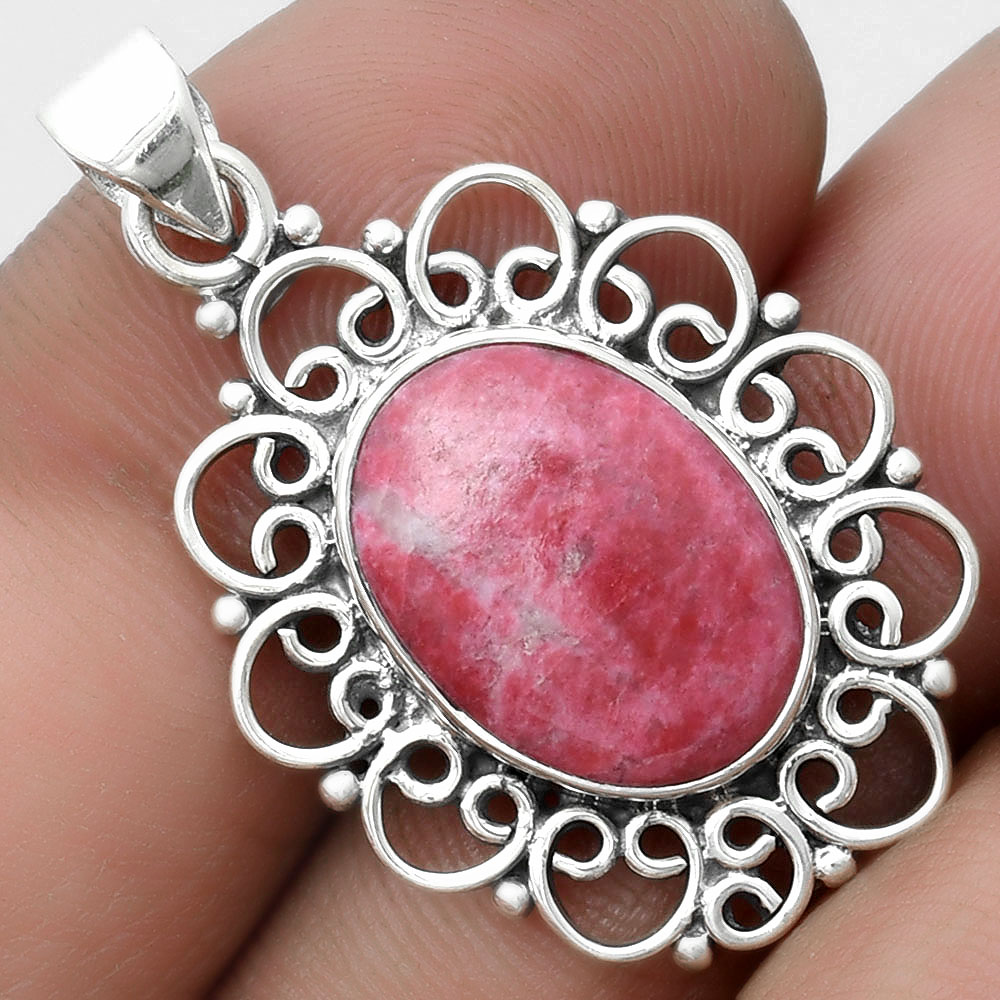 Natural Pink Thulite - Norway 925 Sterling Silver Pendant Jewelry P-1699