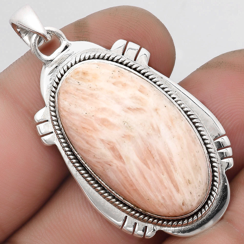 Natural Orange Scolecite - India 925 Sterling Silver Pendant Jewelry P-1463