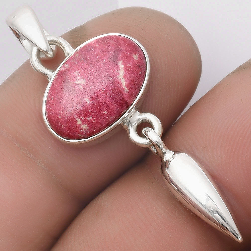 Natural Pink Thulite - Norway 925 Sterling Silver Pendant Jewelry P-1295