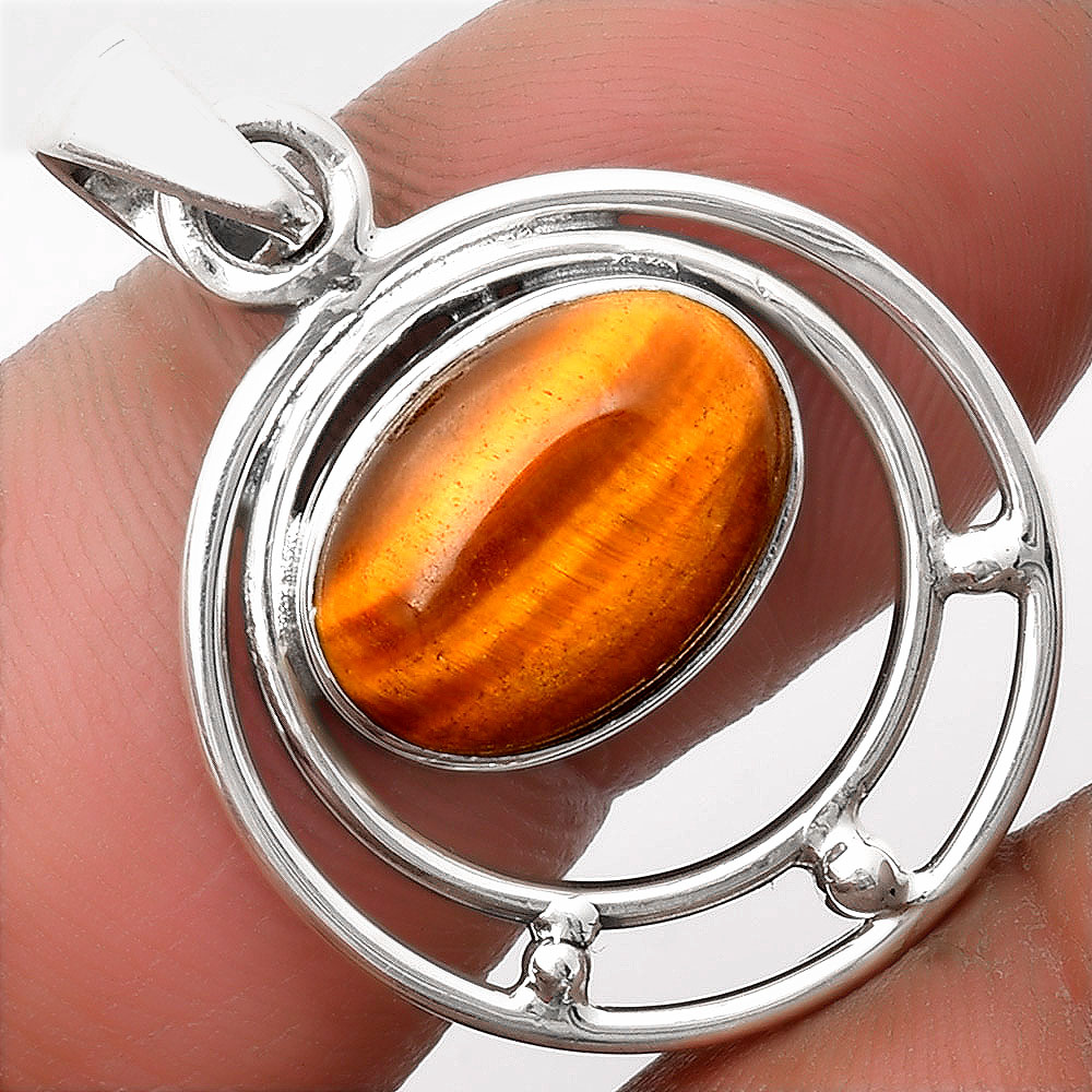 Natural Tiger Eye - Africa 925 Sterling Silver Pendant Jewelry P-1712